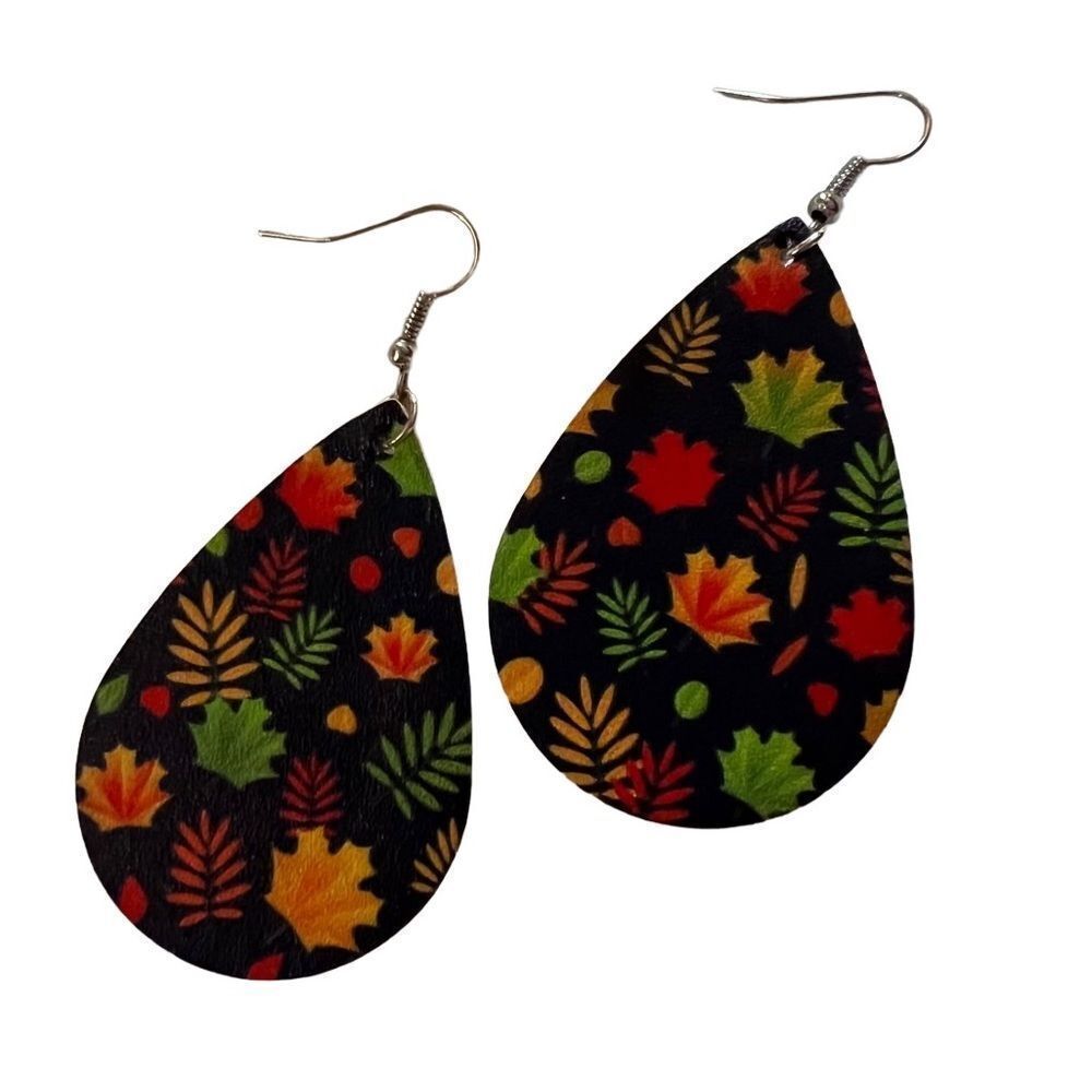 Autumn Leaves Leather Drop Shaped Earrings